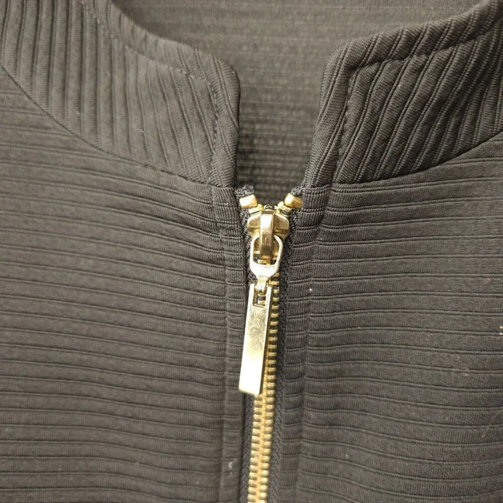 Womens Jacket 30/32 Black Full Zip Avenue Ribbed High Neck Long Sleeve Stretch - Picture 3 of 7